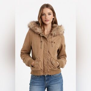 Vintage Y2K Abercrombie & Fitch Faux Fur Bomber Jacket - Brown - Size Large